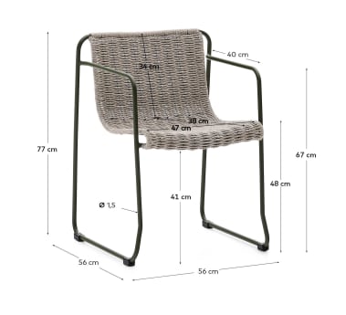 Maurina chair in green galvanised steel and ecru and grey rope cord - sizes