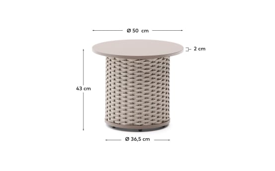 Sedalis outdoor side table in aluminium and taupe rope cord Ø50cm - sizes