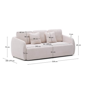 Laira 3-seater chenille sofa bed, ecru, 225 cm, FSC Mix Credit - sizes