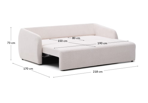 Laira 3-seater chenille sofa bed, ecru, 225 cm, FSC Mix Credit - sizes