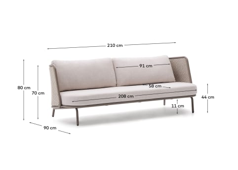 Sedalis outdoor 3-seater sofa in aluminium and taupe rope cord 210cm - sizes