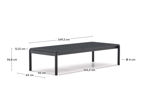 Sorells coffee table in grey aluminum 63 x 144,6 cm - sizes