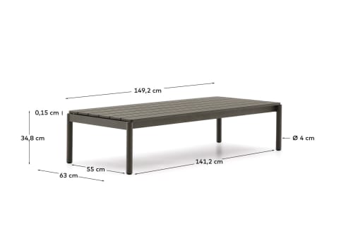 Sorells coffee table in green aluminum 63 x 144,6 cm - sizes