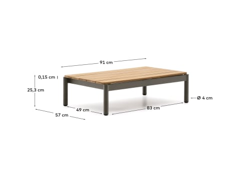 Sorells coffee table in green aluminum and teak wood 52,4 x 91 cm FSC 100% - sizes