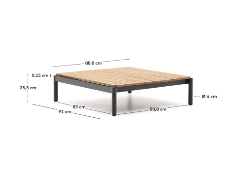 Sorells coffee table in gray aluminum and teak wood 89 x 91 cm FSC 100% - sizes