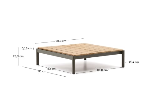 Sorells coffee table in green aluminum and teak wood 89 x 91 cm FSC 100% - sizes