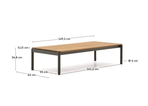 Sorells coffee table in green aluminum and teak wood 63 x 144,6 cm FSC 100% - sizes