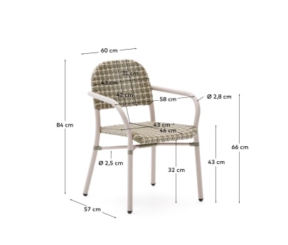 Tuccia beige and green stackable chair in aluminium and synthetic rattan - sizes