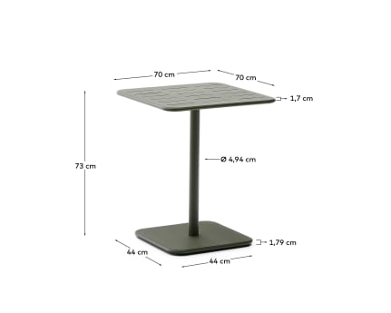 Brai outdoor table in green galvanised steel 70 x 70cm - sizes