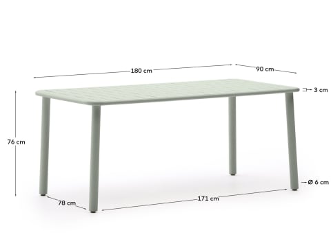 Brai outdoor table in turquoise galvanised steel 180 x 90cm - sizes