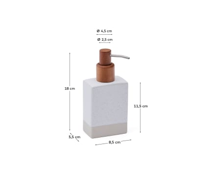 Careli soap dispenser in beige stoneware and acacia wood - sizes