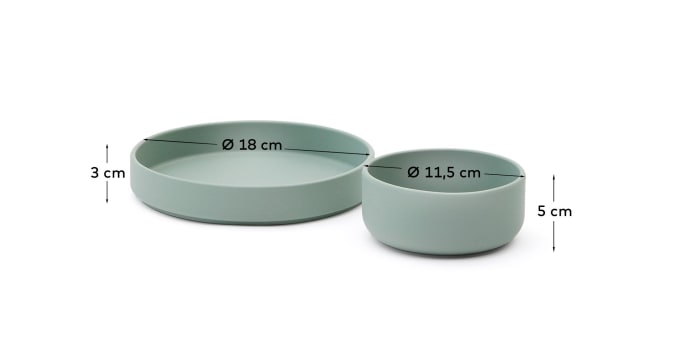 Lili plate and bowl set in turquoise silicone - sizes