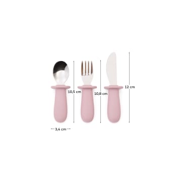 Lili knife, fork and spoon set in pink silicone - sizes