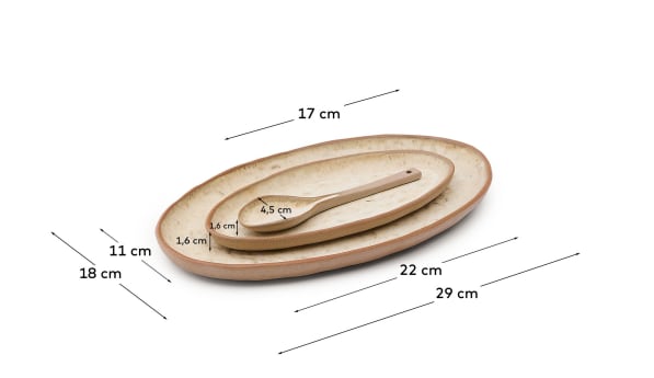Σετ 2 πιάτα & 1 κουτάλι Zunel μπεζ κεραμικό - μεγέθη