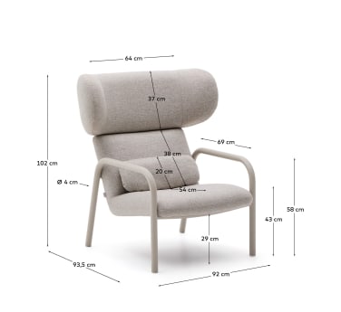 Inari armchair in beige and steel with beige painted finish FSC Mix Credit - sizes