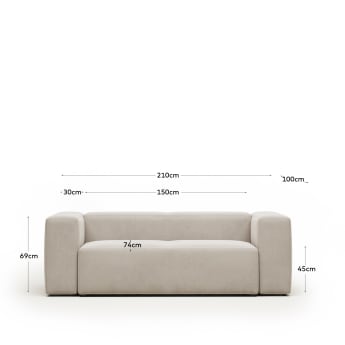 Blok 2-seater sofa beige chenille 210 cm - μεγέθη