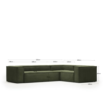 Blok 4-seater corner sofa thick green corduroy 320 x 230 cm / 320 x 230 cm - μεγέθη