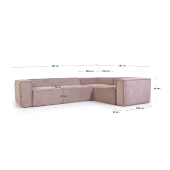 Blok 4-seater corner sofa thick pink corduroy 320 x 230 cm / 320 x 230 cm - sizes