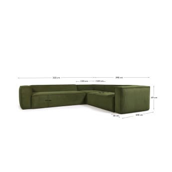 Blok 5-seater corner sofa thick green corduroy 320 x 290 cm / 290 x 320 cm - μεγέθη