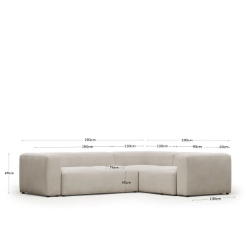 Blok 3-seater corner sofa beige chenille 290 x 230 cm / 230 x 290 cm - sizes