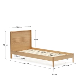 Lenon oak wood and veneer bed for 90 x 200 cm mattress, FSC MIX Credit - sizes