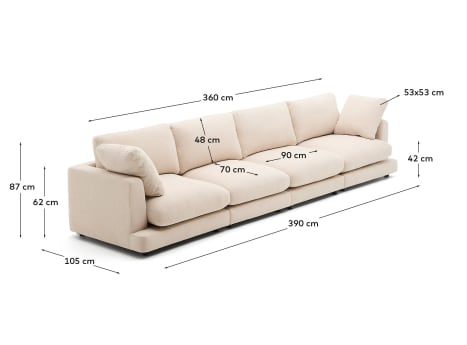 Divano Gala 6 posti beige 390 cm - dimensioni