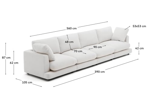 Gala 6-zitsbank in wit 390 cm - maten