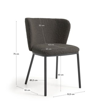 Ciselia chair with black bouclé and steel legs with black finish FSC Mix Credit - sizes