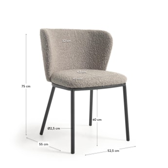 Ciselia chair with light grey bouclé and steel legs with black finish FSC Mix Credit - sizes