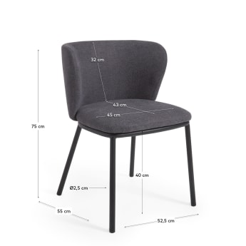 Ciselia chair in dark grey chenille and steel legs with black finish FSC Mix Credit - sizes
