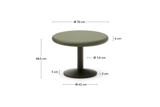 Esilda outdoor round table with green cement top Ø70cm and green steel base Ø42x45cm - sizes