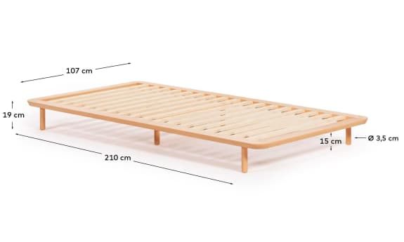 Anielle bed made from solid ash wood for a 90 x 200 cm mattress - sizes