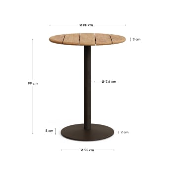 Esilda outdoor tall round table with FSC 100% acacia top Ø80cm and green steel base Ø55x96cm - sizes