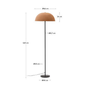 Lampadaire Nibla en métal noir et abat-jour avec effet terre cuite - dimensions