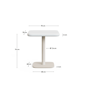 Τραπέζι outdoor Dina με λευκή τσιμεντένια επιφάνεια 70x70εκ και λευκό ατσάλινο πόδι 48x48x72εκ - μεγέθη