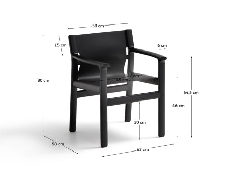 Jan chair made of black recycled leather fibres and FSC 100% solid ash wood with black finish - sizes