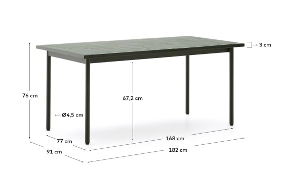 Maurina outdoor table in green galvanised steel with green tiles 182 x 91cm - sizes