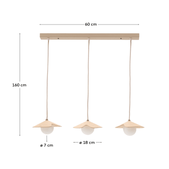 Wilara oak veneer ceiling lamp with 3 white smoked glass balls - sizes