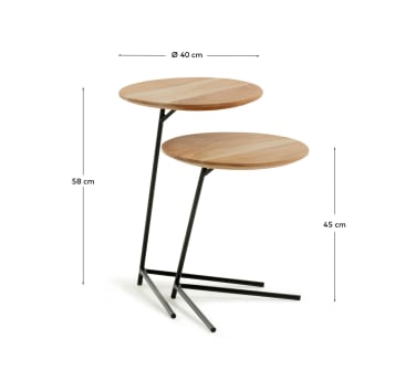 Vintara set of 2 nesting side tables in solid acacia wood with bleached finish and black steel legs Ø40cm - sizes
