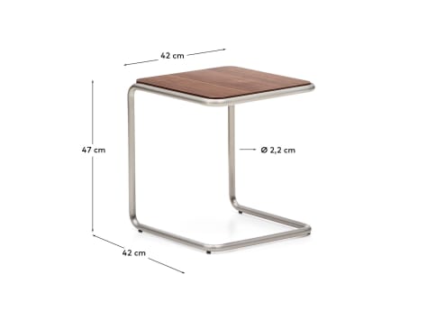 Tarsel side table in FSC 100% walnut veneer with brushed stainless steel structure 42 x 47cm - sizes