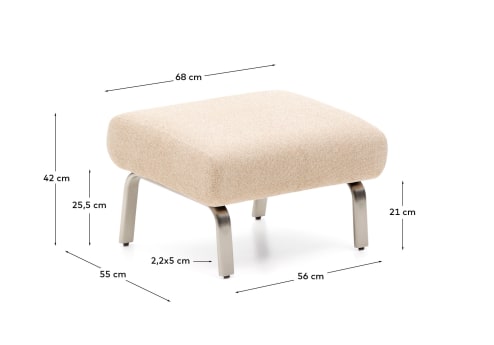 Amsen light brown footrest with brushed stainless steel legs 68 x 55 cm - sizes