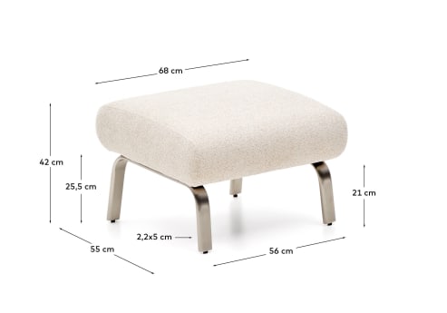 Amsen beige footrest with brushed stainless steel legs 68 x 55 cm - sizes