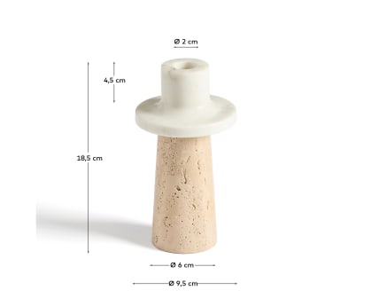 Zalvori candle holder in white marble and travertine 18cm - sizes