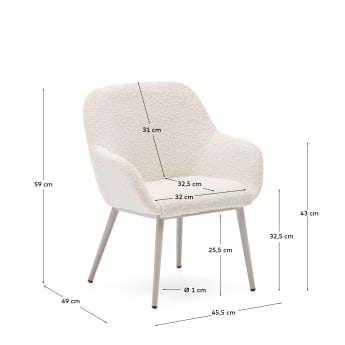 Konna children's chair in white bouclé with steel legs and a beige finish - sizes