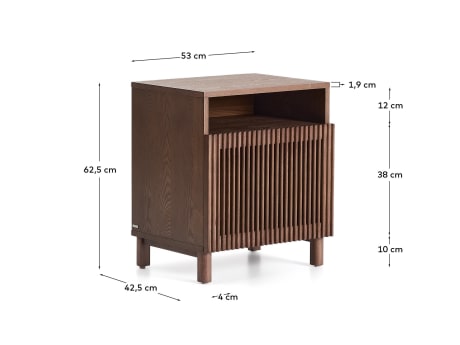 Beyla bedside table in ash veneer and solid ash wood with walnut finish 53 x 62.5cm FSC 100% - sizes