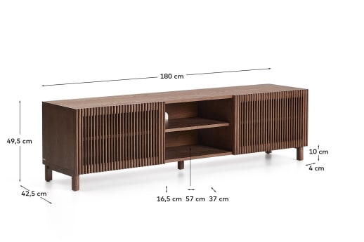Beyla TV stand in ash veneer and solid ash wood with walnut finish 180 x 49.5cm FSC 100% - sizes