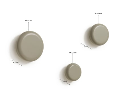 Nadue set of 3 solid beech wood wall hooks with a grey finish - sizes