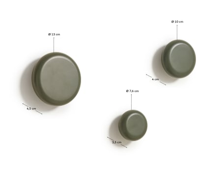 Nadue set of 3 solid beech wood wall hooks with a green finish - sizes