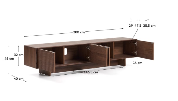 Norlen 4-door TV stand in walnut veneer FSC Mix Credit 200 x 46cm - sizes