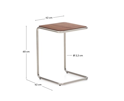 Tarsel side table in FSC 100% walnut veneer with brushed stainless steel structure 42 x 60cm - sizes